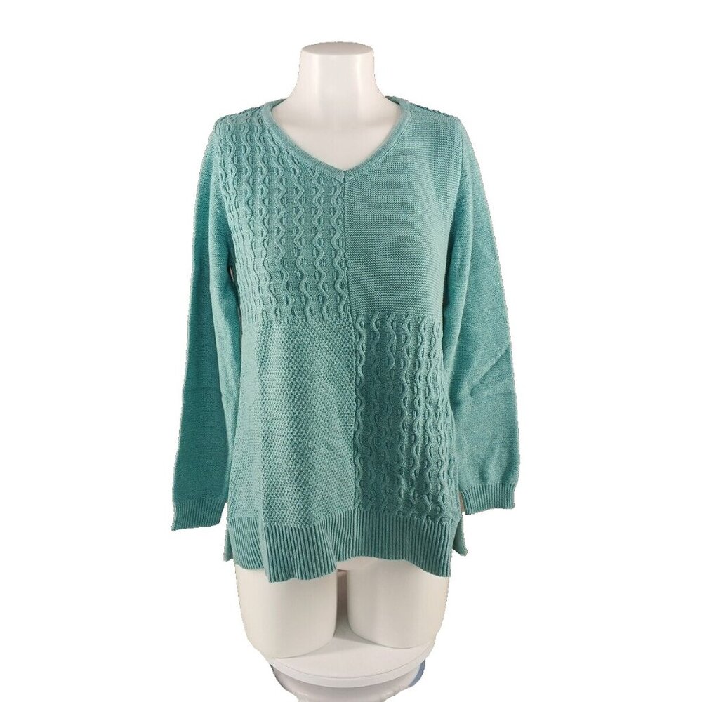 NWT KAREN SCOTT Textured Sweater SMALL(4-6) Teal Aqua Pullover V-neck Cotton